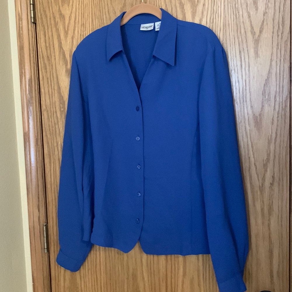Liz Baker Tall button down shirt jacket royal blue. Size 16T